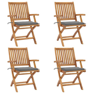 vidaXL Tuinstoelen 4 st inklapbaar met kussens massief teakhout