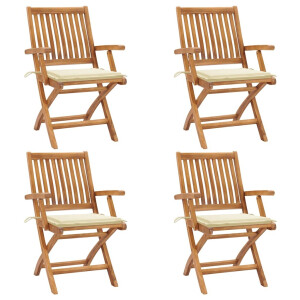vidaXL Tuinstoelen 4 st inklapbaar met kussens massief teakhout