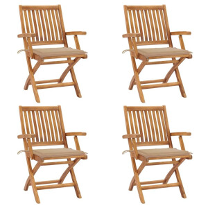 vidaXL Tuinstoelen 4 st inklapbaar met kussens massief teakhout