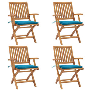 vidaXL Tuinstoelen 4 st inklapbaar met kussens massief teakhout