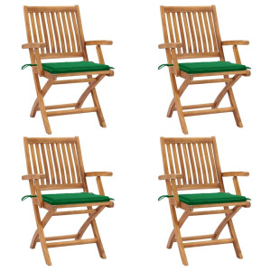 vidaXL Tuinstoelen 4 st inklapbaar met kussens massief teakhout