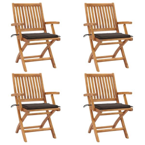 vidaXL Tuinstoelen 4 st inklapbaar met kussens massief teakhout