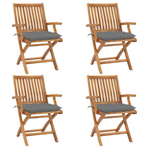vidaXL Tuinstoelen 4 st inklapbaar met kussens massief teakhout