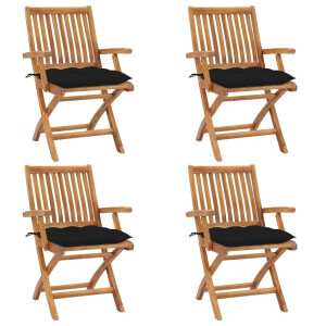 vidaXL Tuinstoelen 4 st inklapbaar met kussens massief teakhout