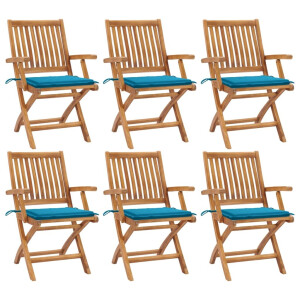 vidaXL Tuinstoelen 6 st inklapbaar met kussens massief teakhout