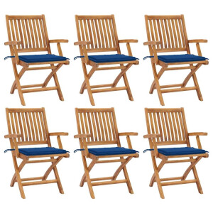 vidaXL Tuinstoelen 6 st inklapbaar met kussens massief teakhout