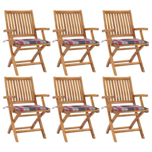 vidaXL Tuinstoelen 6 st inklapbaar met kussens massief teakhout