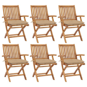 vidaXL Tuinstoelen 6 st inklapbaar met kussens massief teakhout