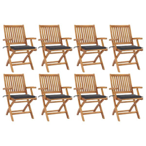 vidaXL Tuinstoelen 8 st inklapbaar met kussens massief teakhout