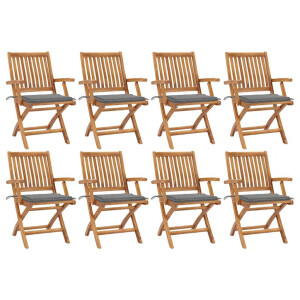 vidaXL Tuinstoelen 8 st inklapbaar met kussens massief teakhout