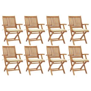 vidaXL Tuinstoelen 8 st inklapbaar met kussens massief teakhout