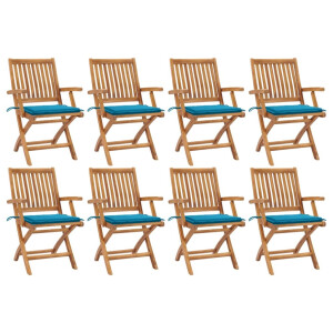 vidaXL Tuinstoelen 8 st inklapbaar met kussens massief teakhout