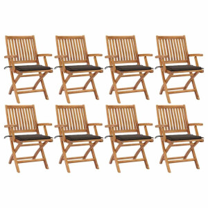 vidaXL Tuinstoelen 8 st inklapbaar met <a title="kussens vergelijken" href="https://furn.nl/kussens">kussens</a> massief teakhout