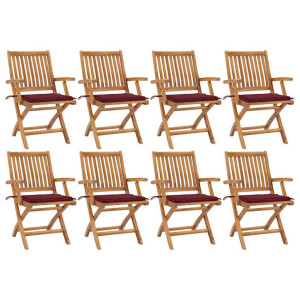 vidaXL Tuinstoelen 8 st inklapbaar met kussens massief teakhout