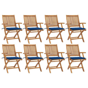 vidaXL Tuinstoelen 8 st inklapbaar met kussens massief teakhout
