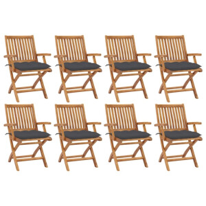 vidaXL Tuinstoelen 8 st inklapbaar met kussens massief teakhout