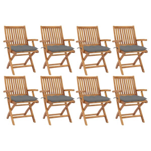 vidaXL Tuinstoelen 8 st inklapbaar met kussens massief teakhout