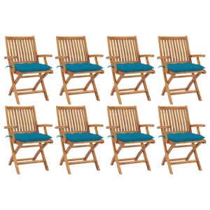 vidaXL Tuinstoelen 8 st inklapbaar met kussens massief teakhout