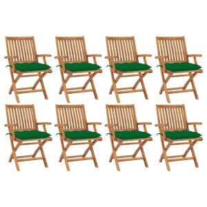 vidaXL Tuinstoelen 8 st inklapbaar met kussens massief teakhout
