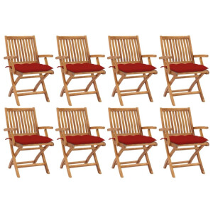 vidaXL Tuinstoelen 8 st inklapbaar met kussens massief teakhout