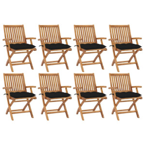 vidaXL Tuinstoelen 8 st inklapbaar met kussens massief teakhout