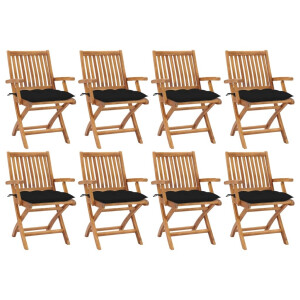 vidaXL Tuinstoelen 8 st inklapbaar met kussens massief teakhout