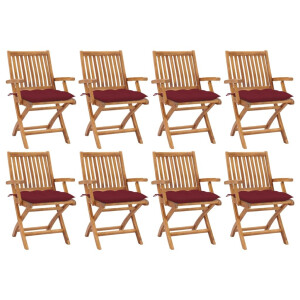 vidaXL Tuinstoelen 8 st inklapbaar met kussens massief teakhout