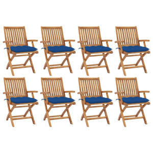 vidaXL Tuinstoelen 8 st inklapbaar met kussens massief teakhout