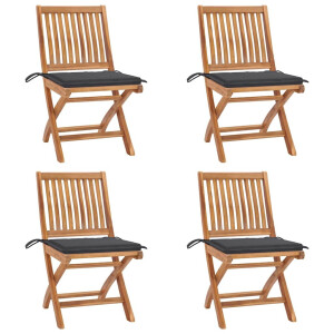 vidaXL Tuinstoelen 4 st inklapbaar met kussens massief teakhout