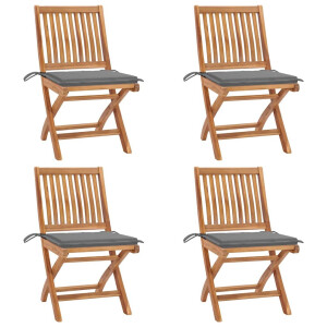vidaXL Tuinstoelen 4 st inklapbaar met kussens massief teakhout