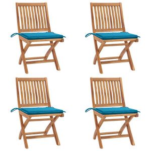 vidaXL Tuinstoelen 4 st inklapbaar met kussens massief teakhout