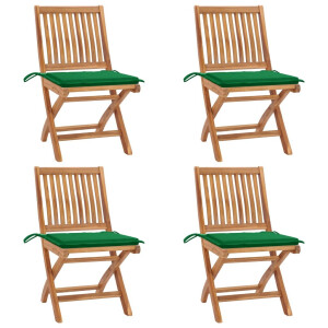 vidaXL Tuinstoelen 4 st inklapbaar met kussens massief teakhout