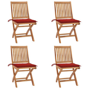 vidaXL Tuinstoelen 4 st inklapbaar met kussens massief teakhout