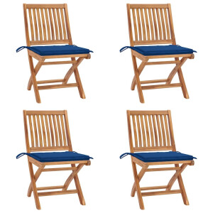 vidaXL Tuinstoelen 4 st inklapbaar met kussens massief teakhout