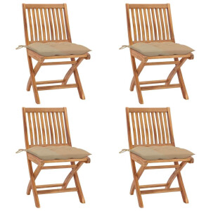 vidaXL Tuinstoelen 4 st inklapbaar met kussens massief teakhout