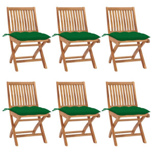 vidaXL Tuinstoelen 6 st inklapbaar met kussens massief teakhout