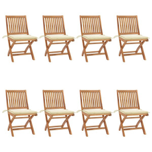 vidaXL Tuinstoelen 8 st inklapbaar met kussens massief teakhout