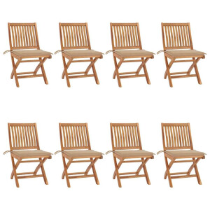 vidaXL Tuinstoelen 8 st inklapbaar met kussens massief teakhout