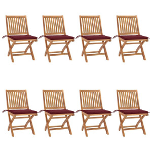 vidaXL Tuinstoelen 8 st inklapbaar met kussens massief teakhout