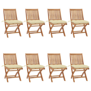 vidaXL Tuinstoelen 8 st inklapbaar met kussens massief teakhout