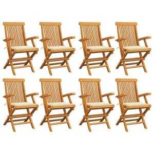 vidaXL Tuinstoelen 8 st met crèmekleurige kussens massief teakhout