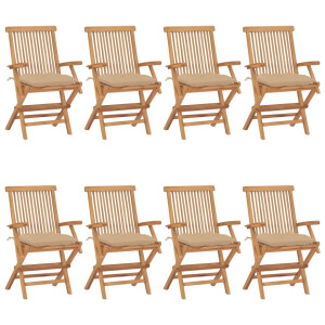 vidaXL Tuinstoelen 8 st met beige kussens massief teakhout
