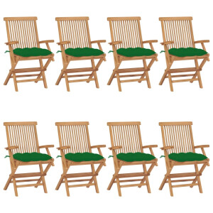 vidaXL Tuinstoelen 8 st met groene kussens massief teakhout