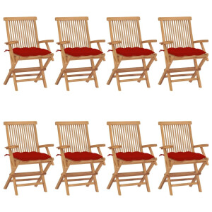 vidaXL Tuinstoelen 8 st met rode kussens massief teakhout