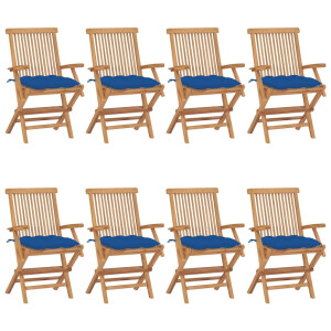 vidaXL Tuinstoelen 8 st met blauwe kussens massief teakhout