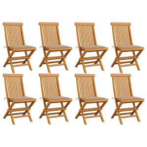 vidaXL Tuinstoelen 8 st met beige kussens massief teakhout