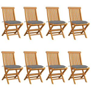 vidaXL Tuinstoelen 8 st met grijze kussens massief teakhout