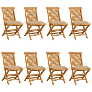 vidaXL Tuinstoelen 8 st met beige kussens massief teakhout