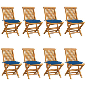 vidaXL Tuinstoelen 8 st met blauwe kussens massief teakhout