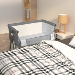 vidaXL Babybed met matras linnen donkergrijs